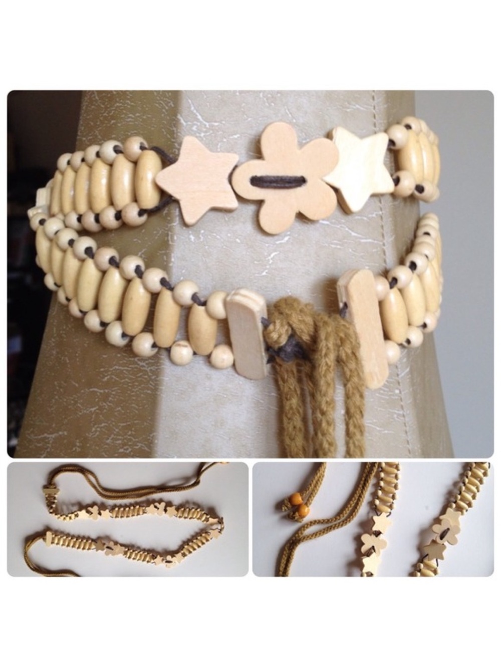 Pretty wooden bead tied belt. New